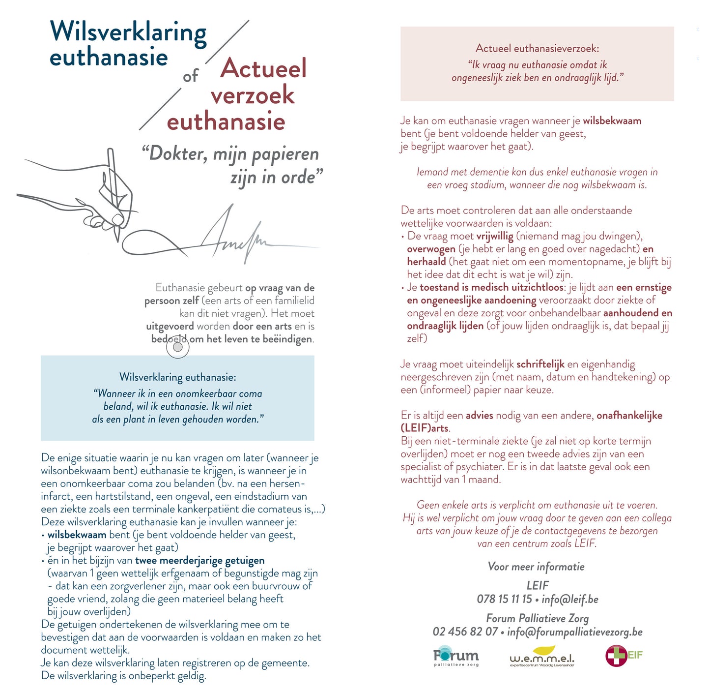 Kaartje: Wilsverklaring euthanasie/actueel verzoek euthanasie